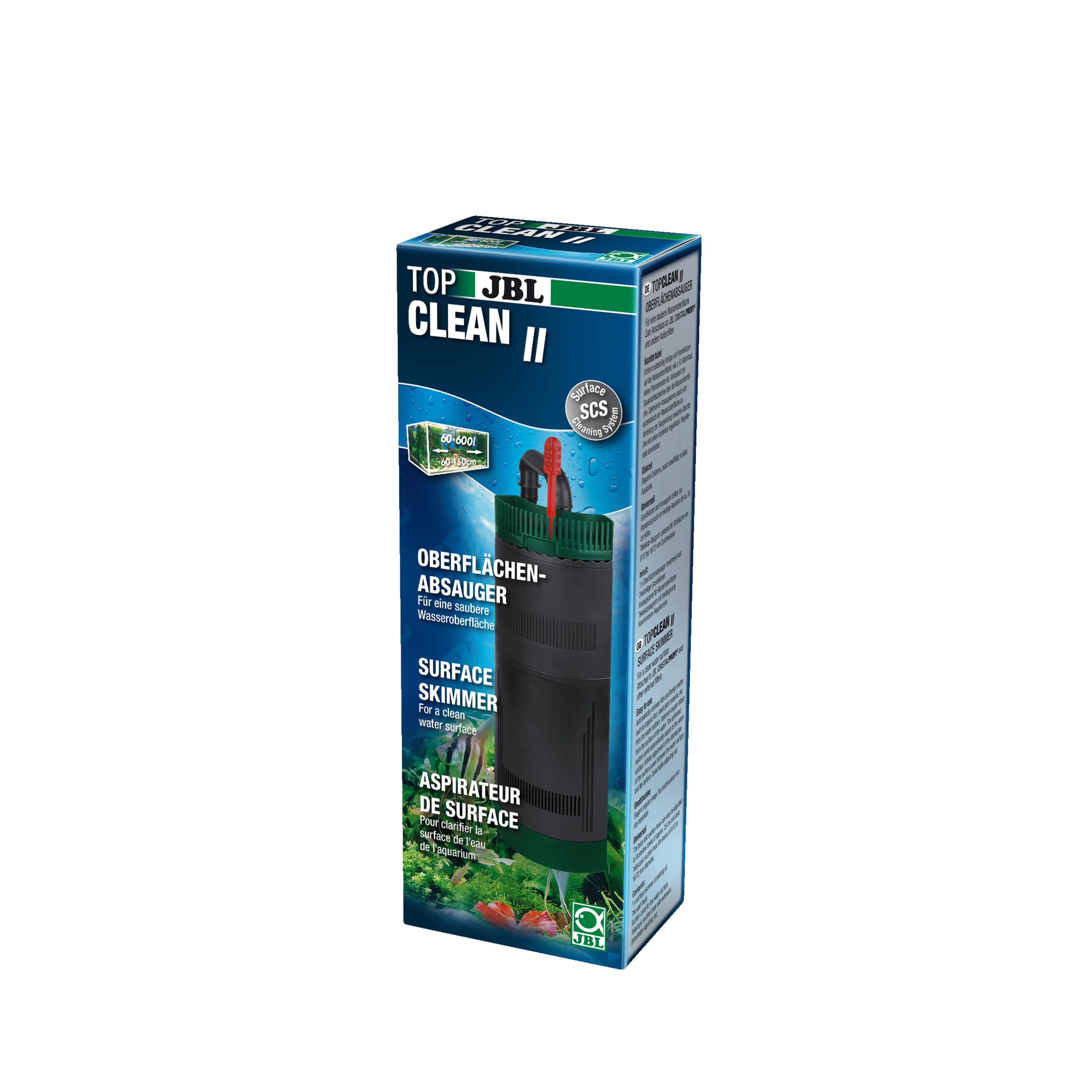 Removal of deposits and foreign objects on the water surface: supplement to external filters – suction device for aquariums from 60 to 600 litres (from 35 cm height)
