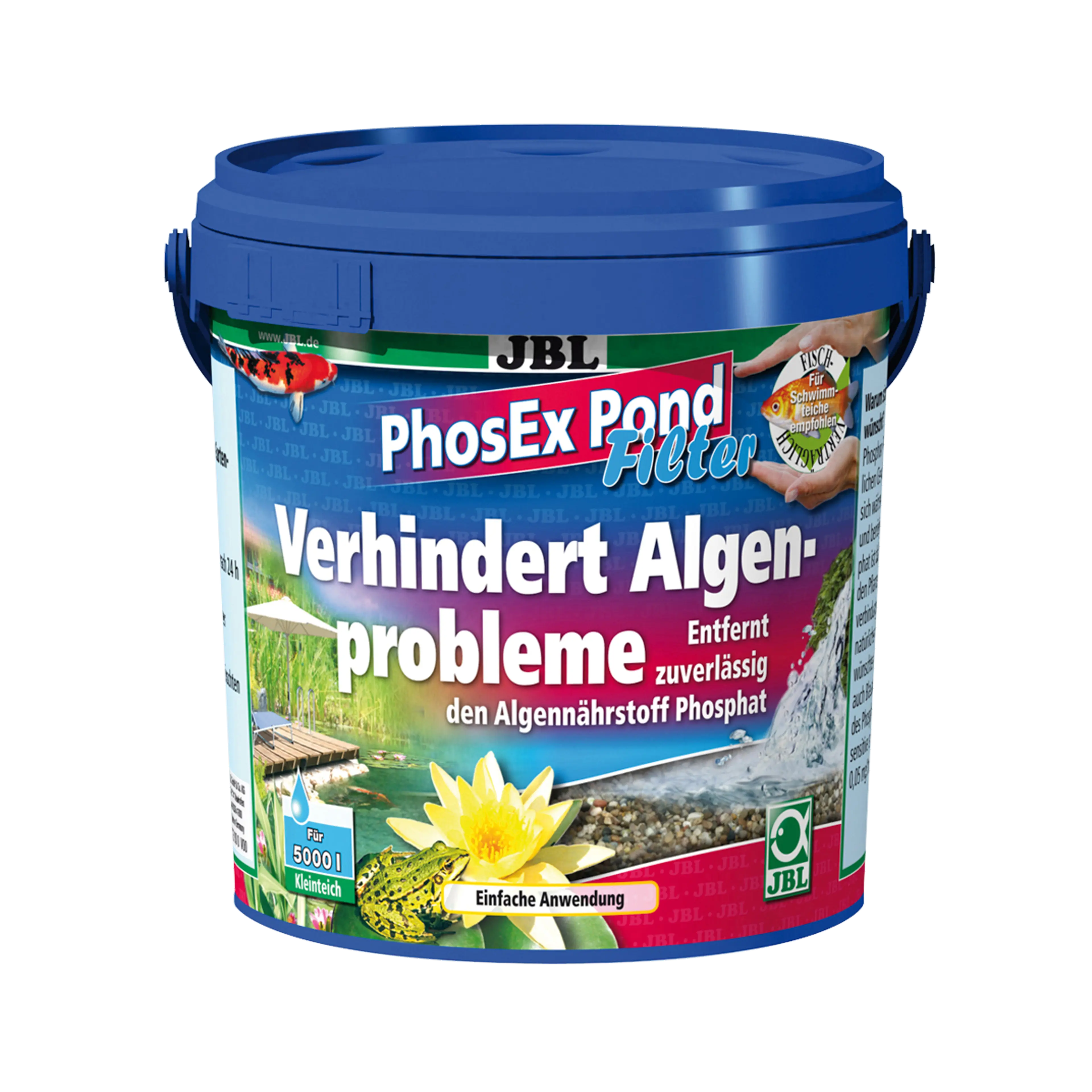 For fish- and plant-friendly pond water: Granules for pond filters for reliable removal of phosphate, an algae nutrient, from pond water.
