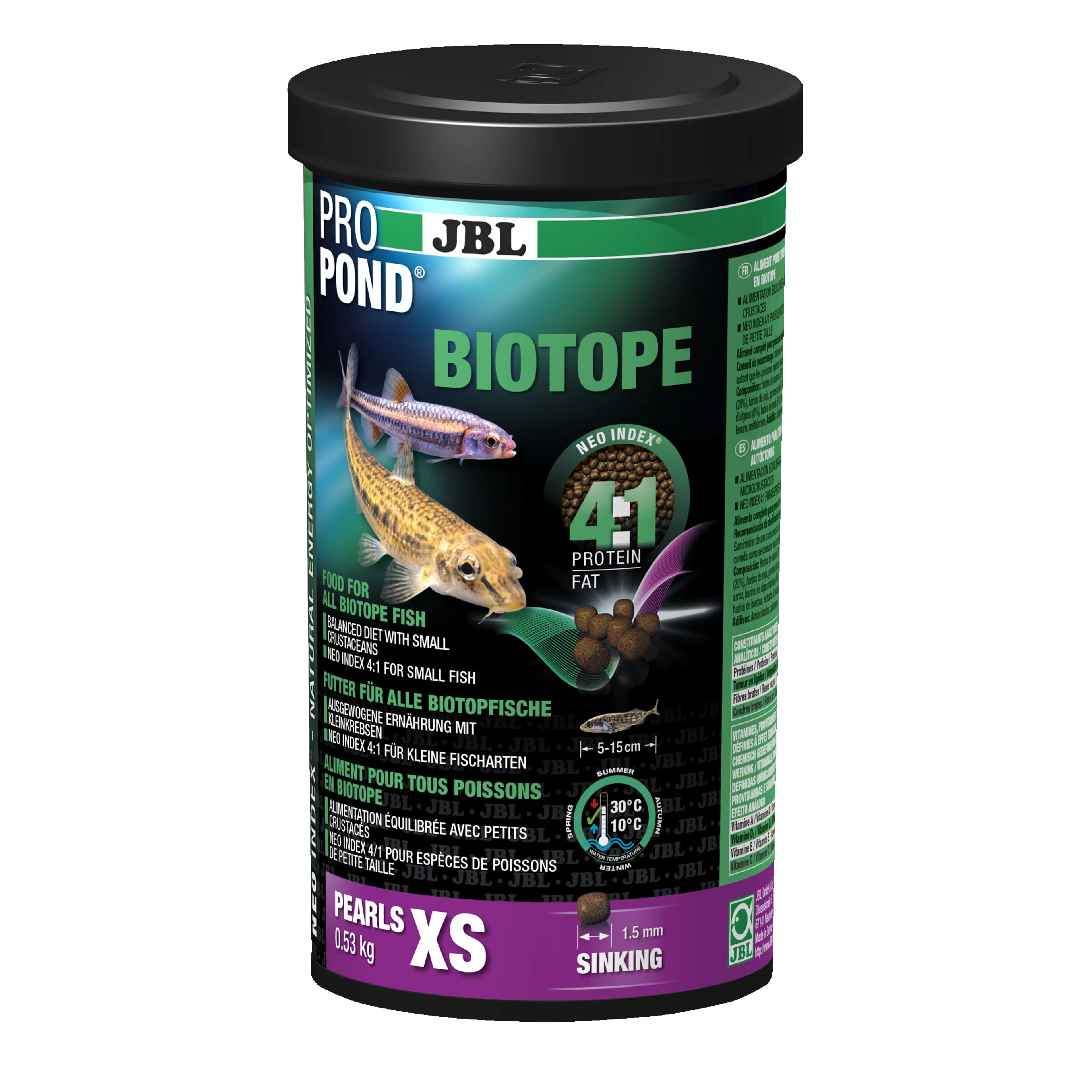 Complete feed with the correct protein-fat ratio of 4:1 according to the NEO Index, which takes into account water temperature, function, animal size and age.