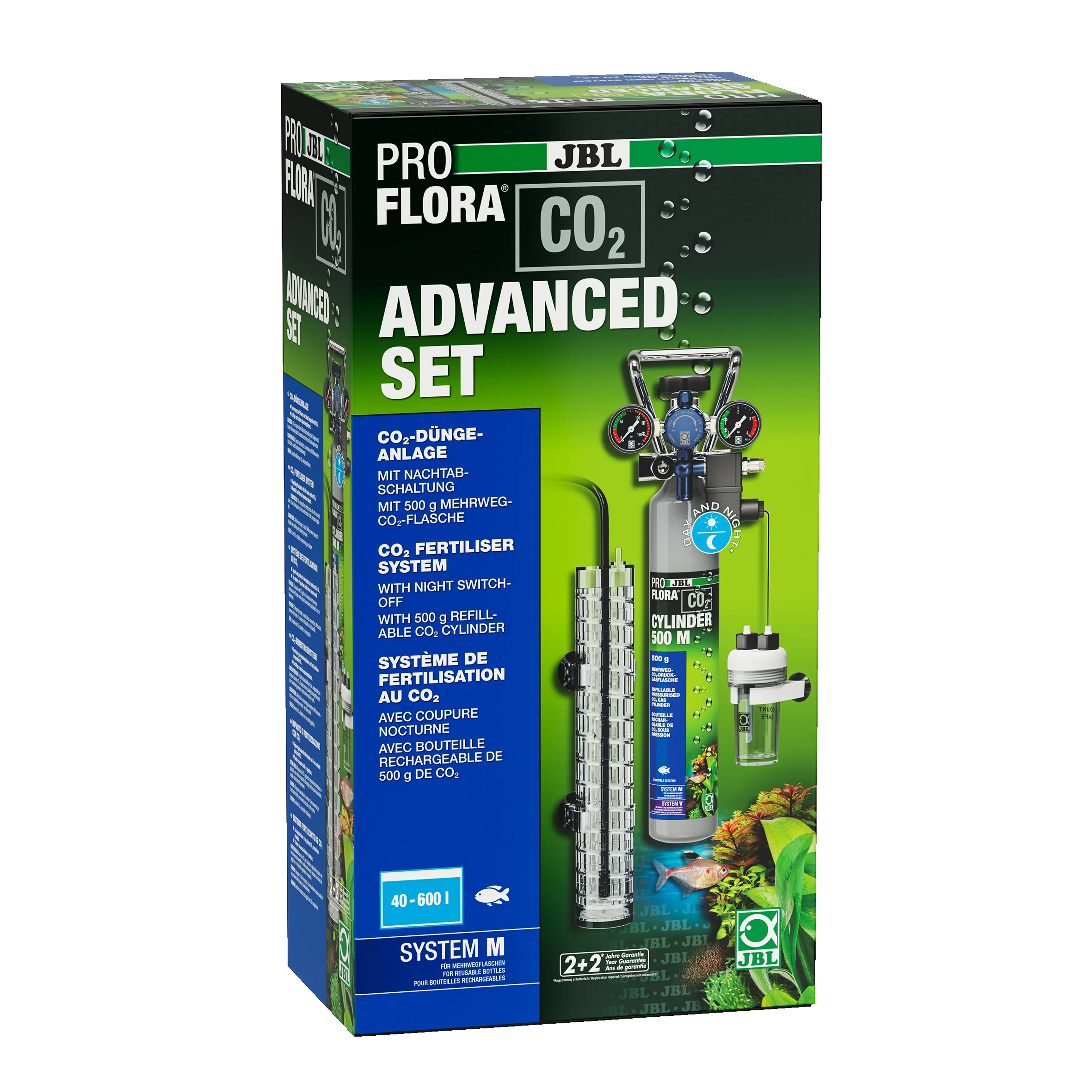 Ready-to-connect CO2 fertiliser system with solenoid valve for night-time shut-off for the optimal supply of all aquarium plants in freshwater aquariums from 40 to 600 litres, thus preventing algae growth.