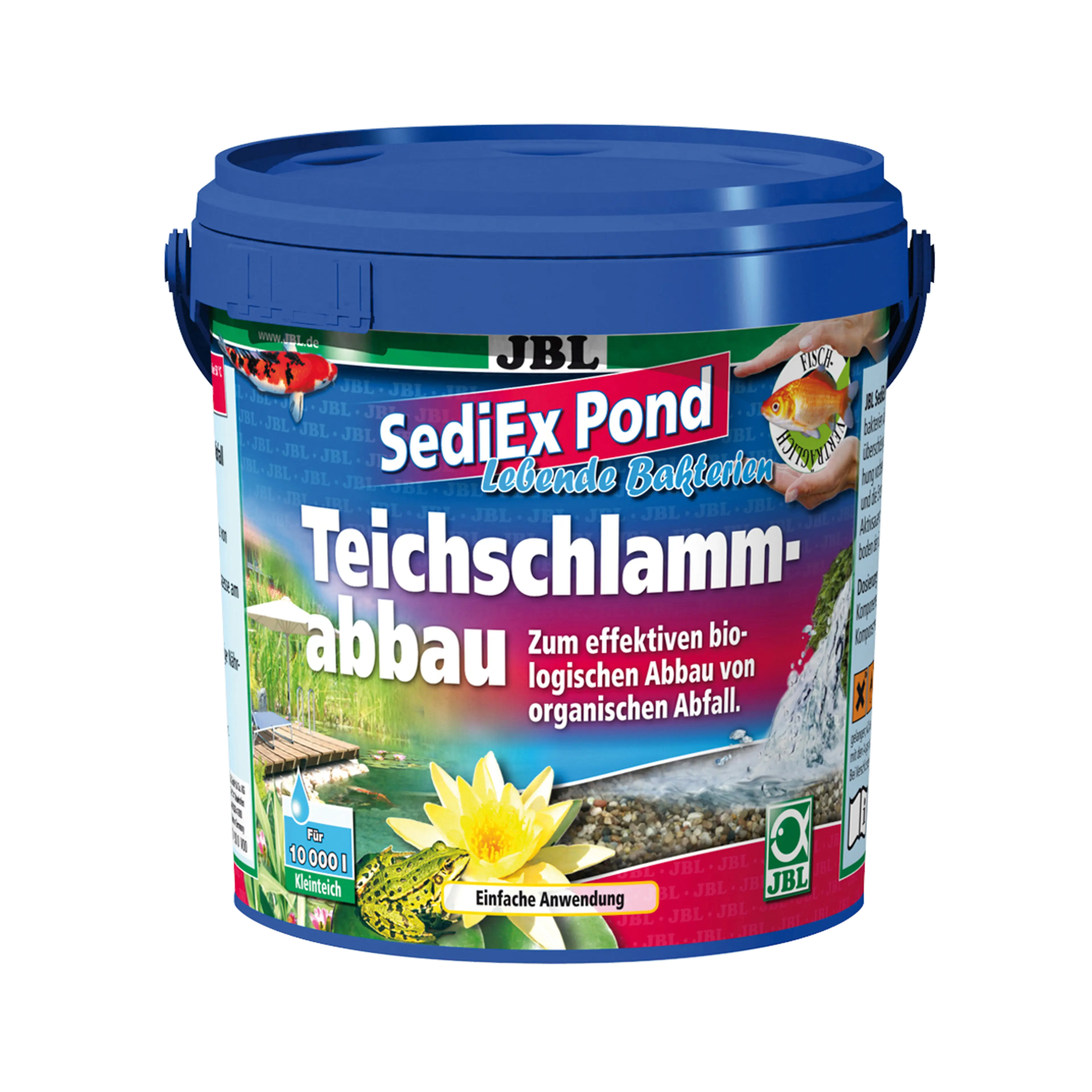 For fish- and plant-friendly water: highly active degrading bacteria and active oxygen in mineral sink granules for breaking down pond sludge.
