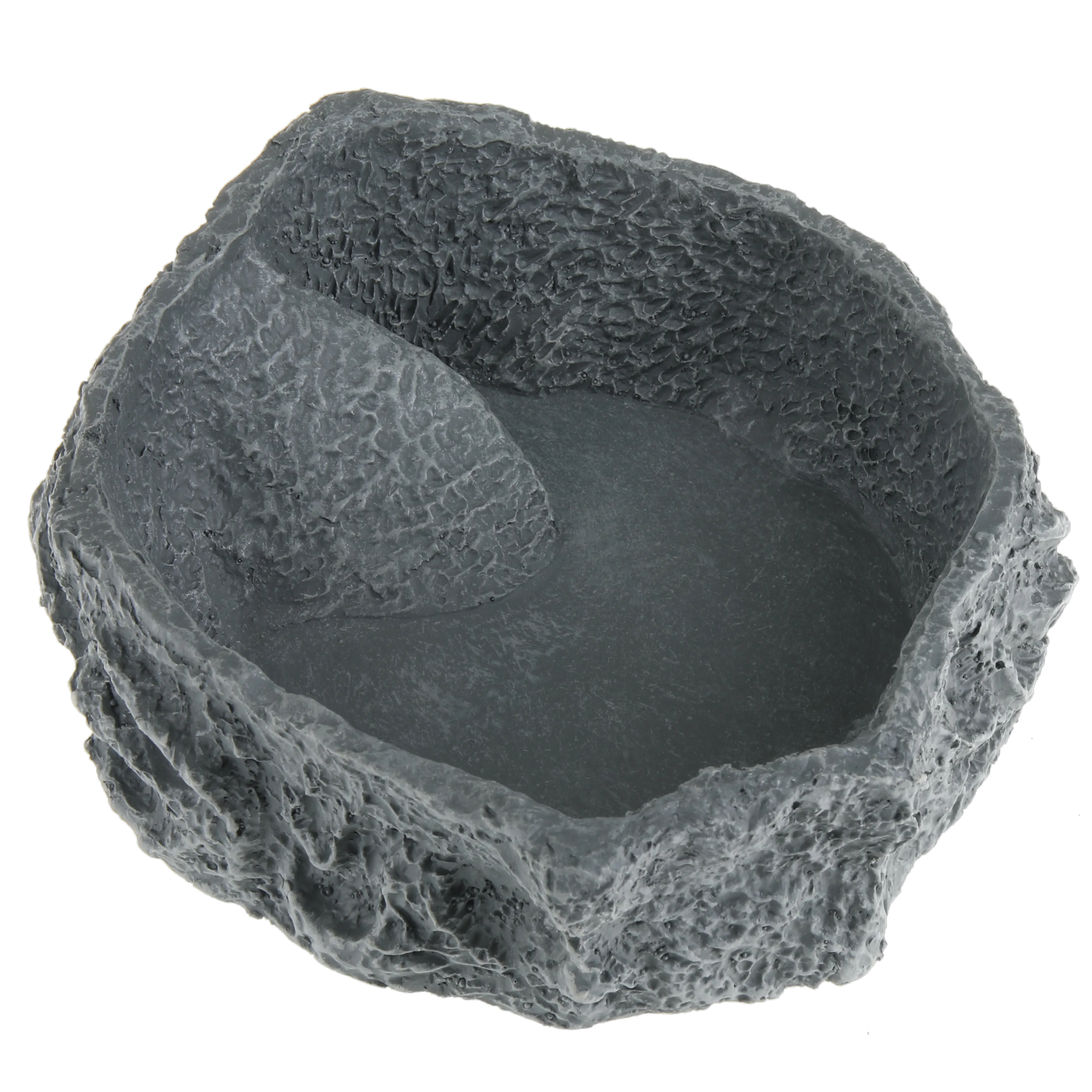 Customised design of the terrarium: stone-look bowl for food, water or bathing.