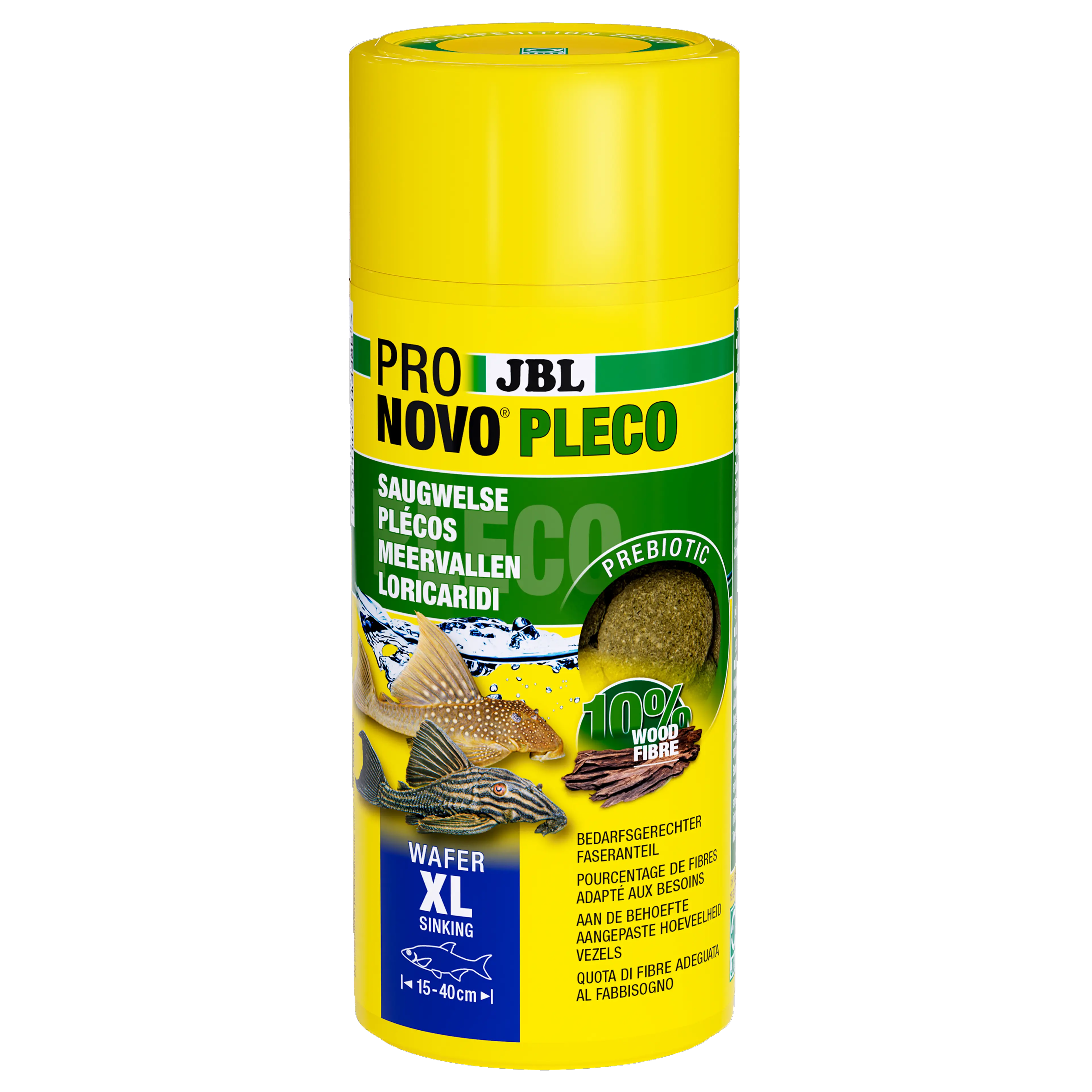 Large food wafers for all sucking catfish that feed on plants and algae, such as many Hypostomus species. The wood content covers the needs of catfish species that need to rasp wood.