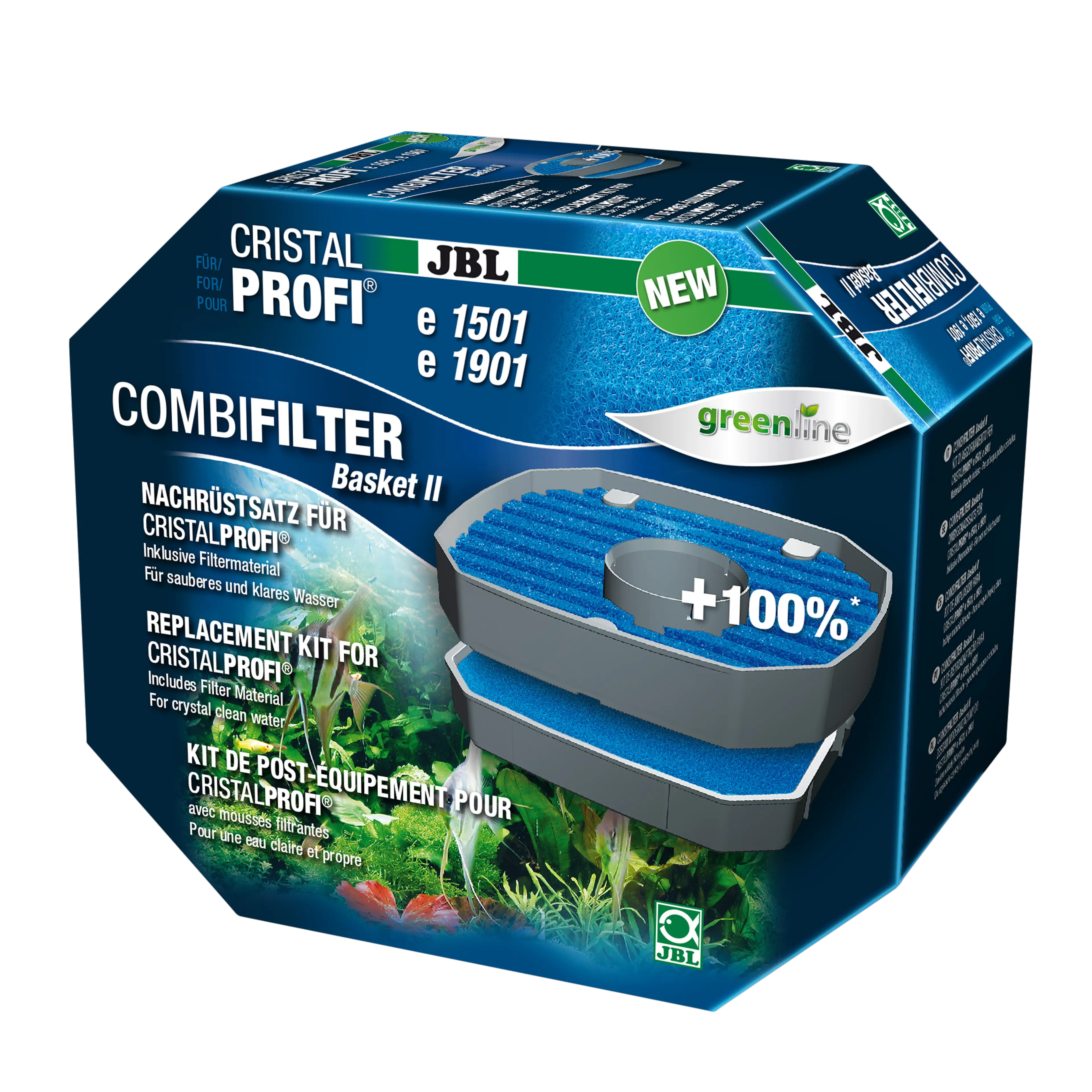 Optimised top filter basket with 100% more pre-filter area, including filter material