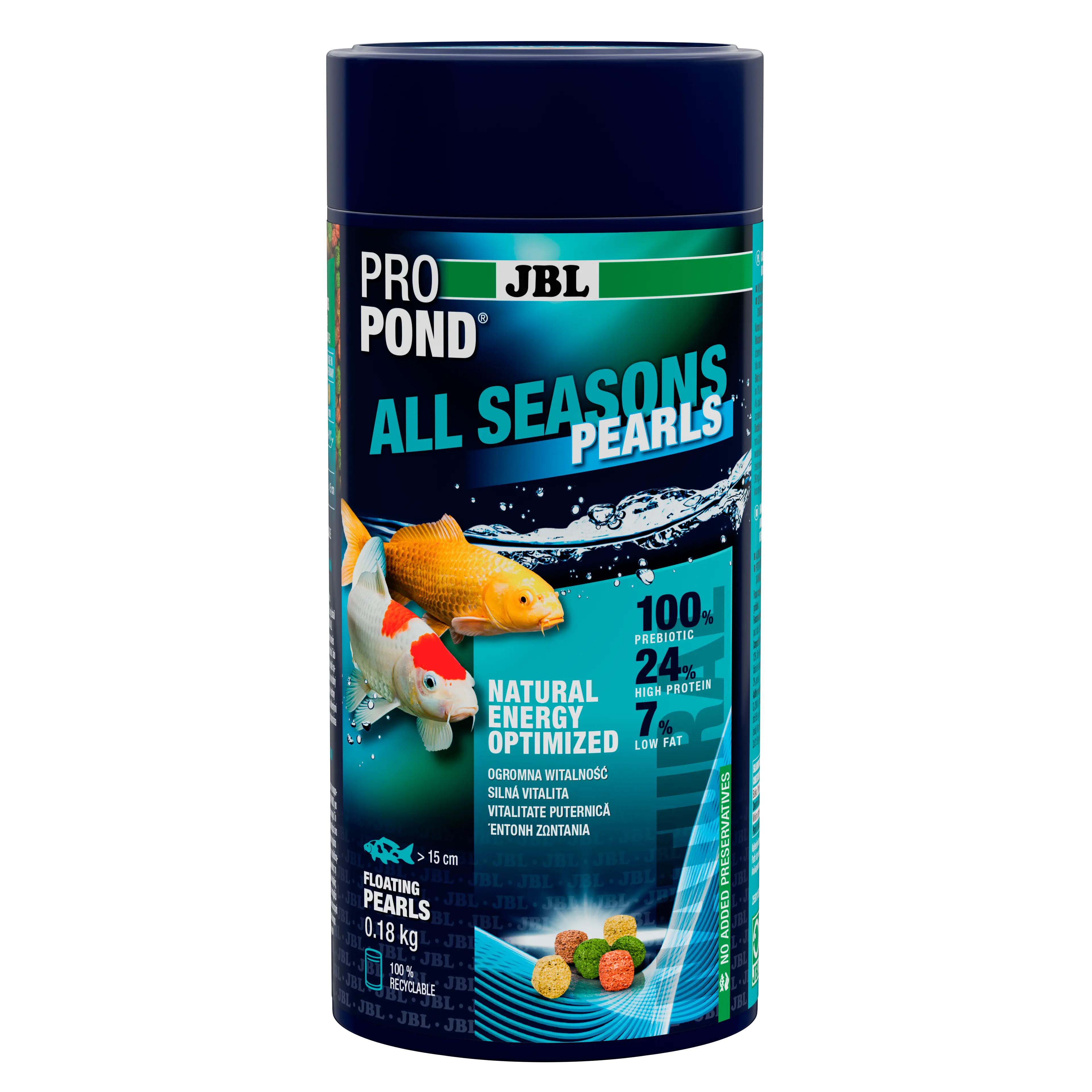 Poskytuje vyváženou směs krmiva pro vitální ryby v jezírku v každém ročním období (při teplotě vody 10–25 °C).