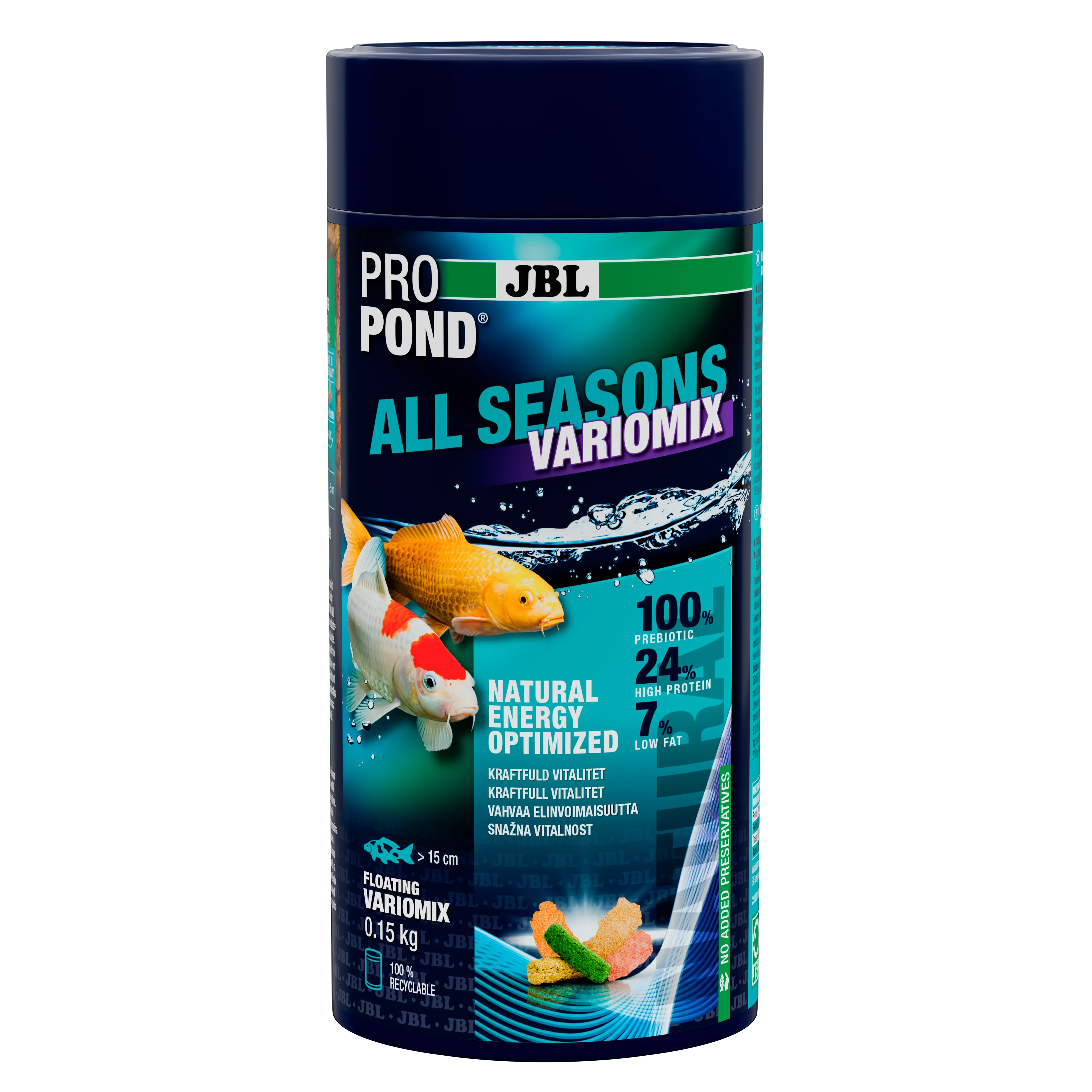 Provides a balanced feed mix for lively pond fish in every season (at water temperatures of 10–30 °C).