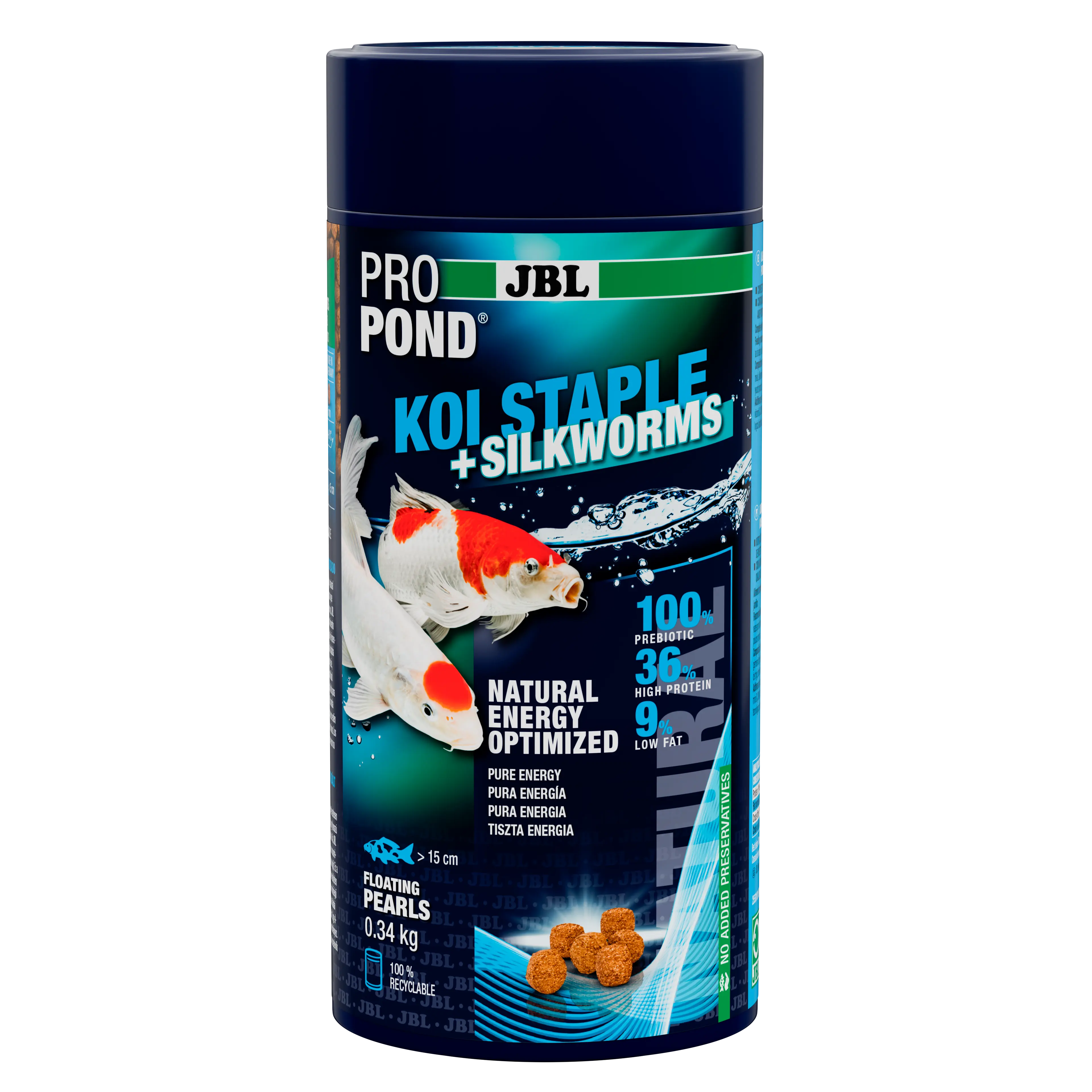With valuable insect protein (silkworms) for demanding koi for all water temperatures between 10 and 25 °C