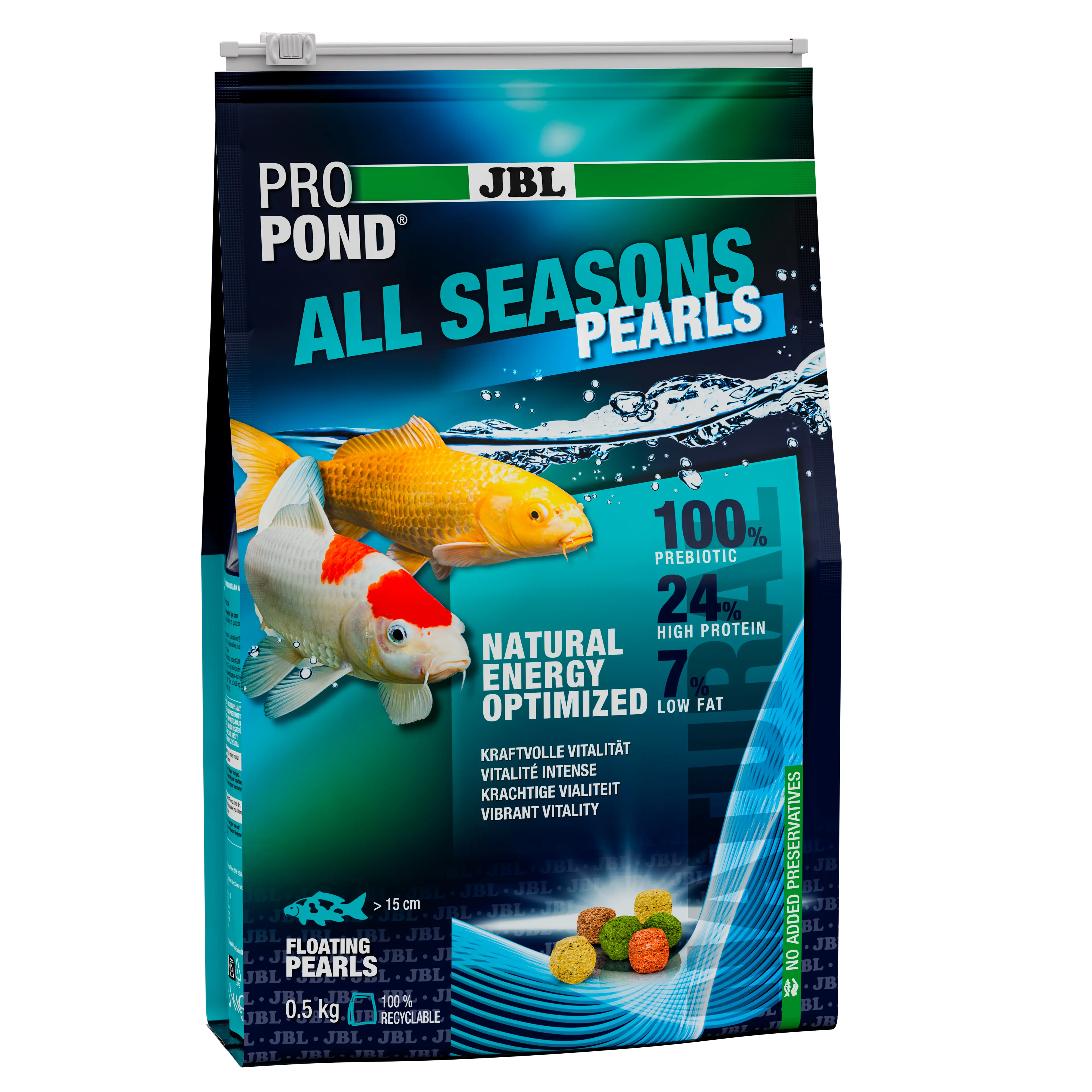Provides a balanced feed mix for healthy pond fish in all seasons (at water temperatures of 10–25 °C).