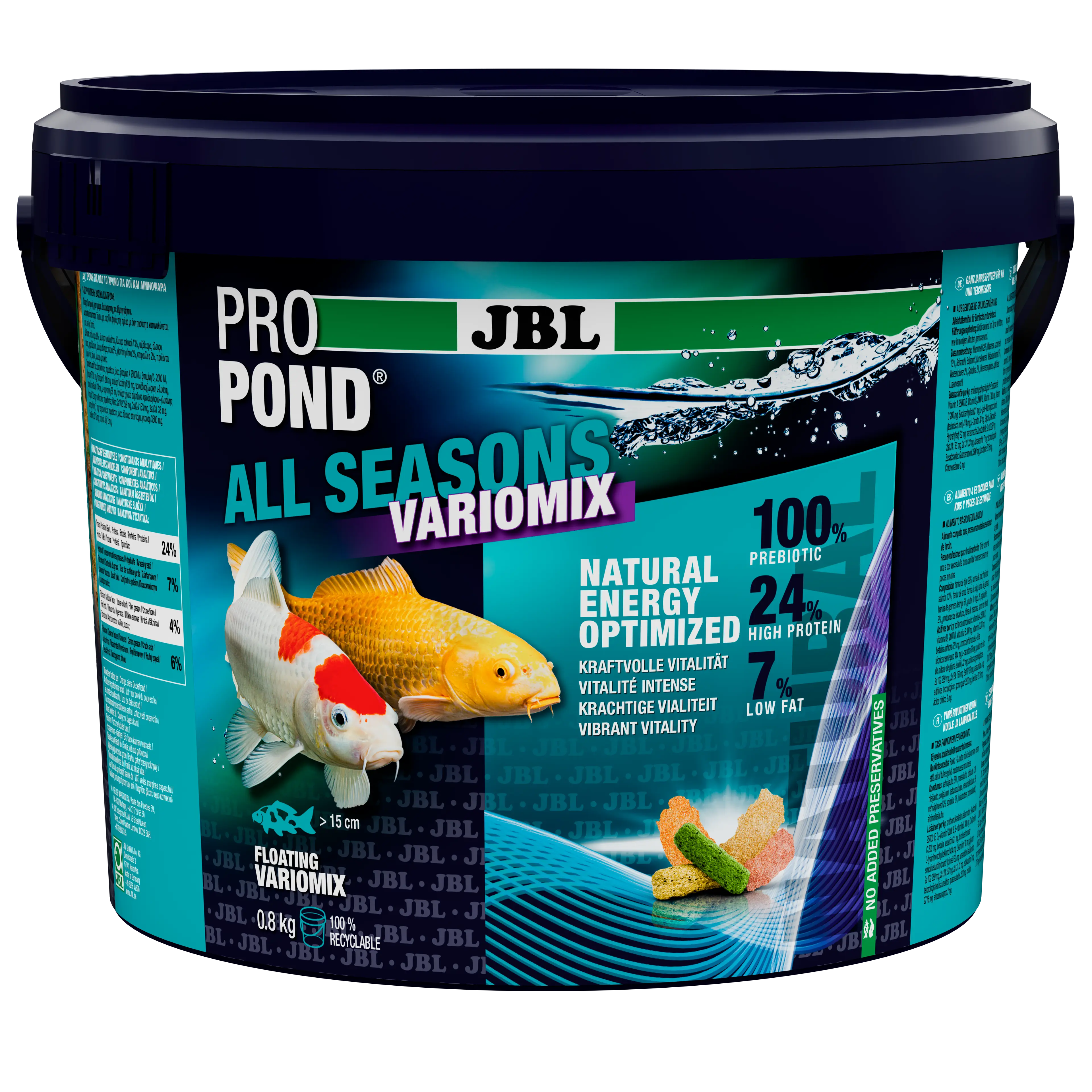 Ofrece una mezcla equilibrada de alimentos para peces de estanque vitales en cualquier época del año (con una temperatura del agua de entre 10 y 30 °C).