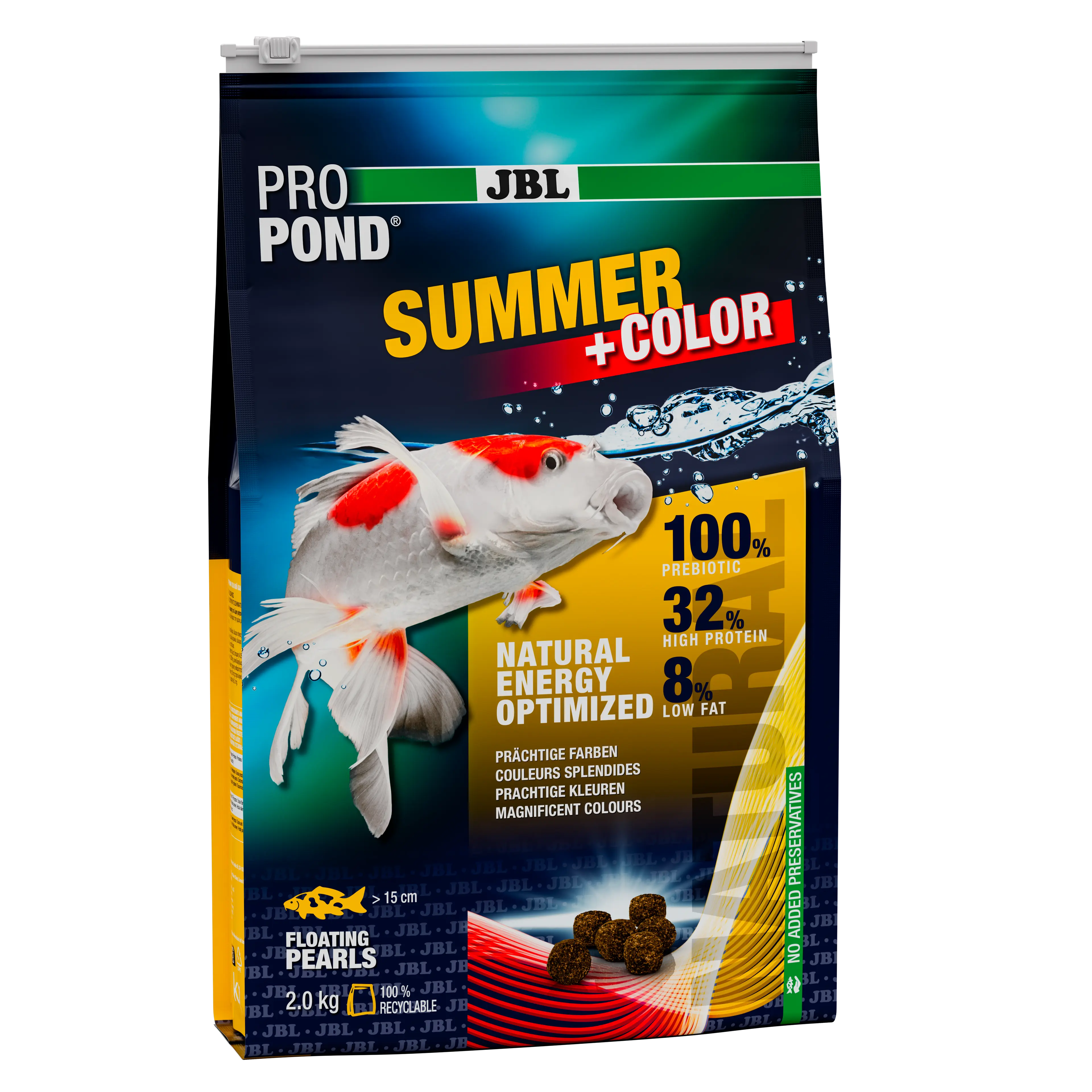 Easily digestible summer food for high water temperatures (between 20 and 30 °C) Promotes brilliant colours