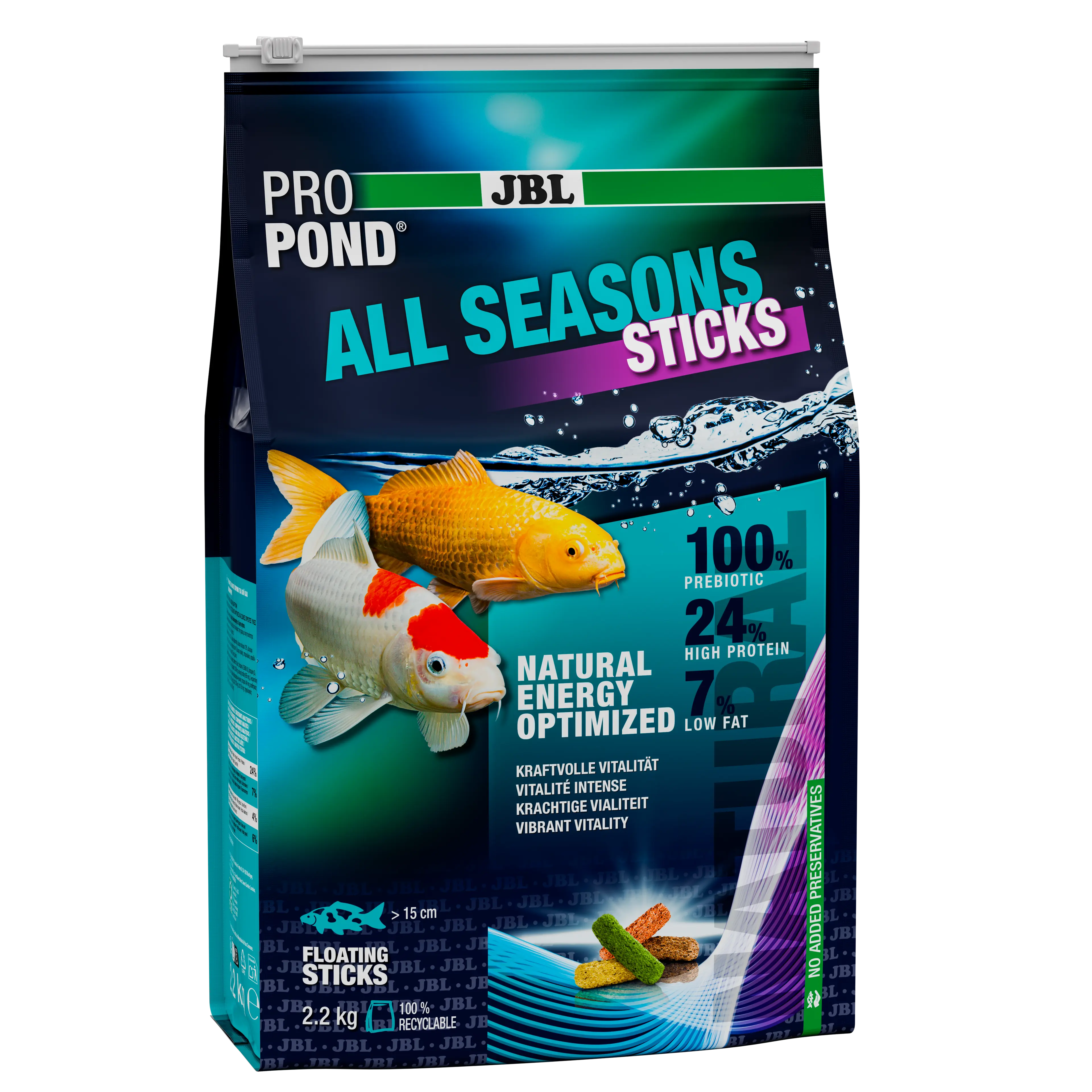 Provides a balanced feed mix for healthy pond fish in all seasons (at water temperatures of 10–25 °C).