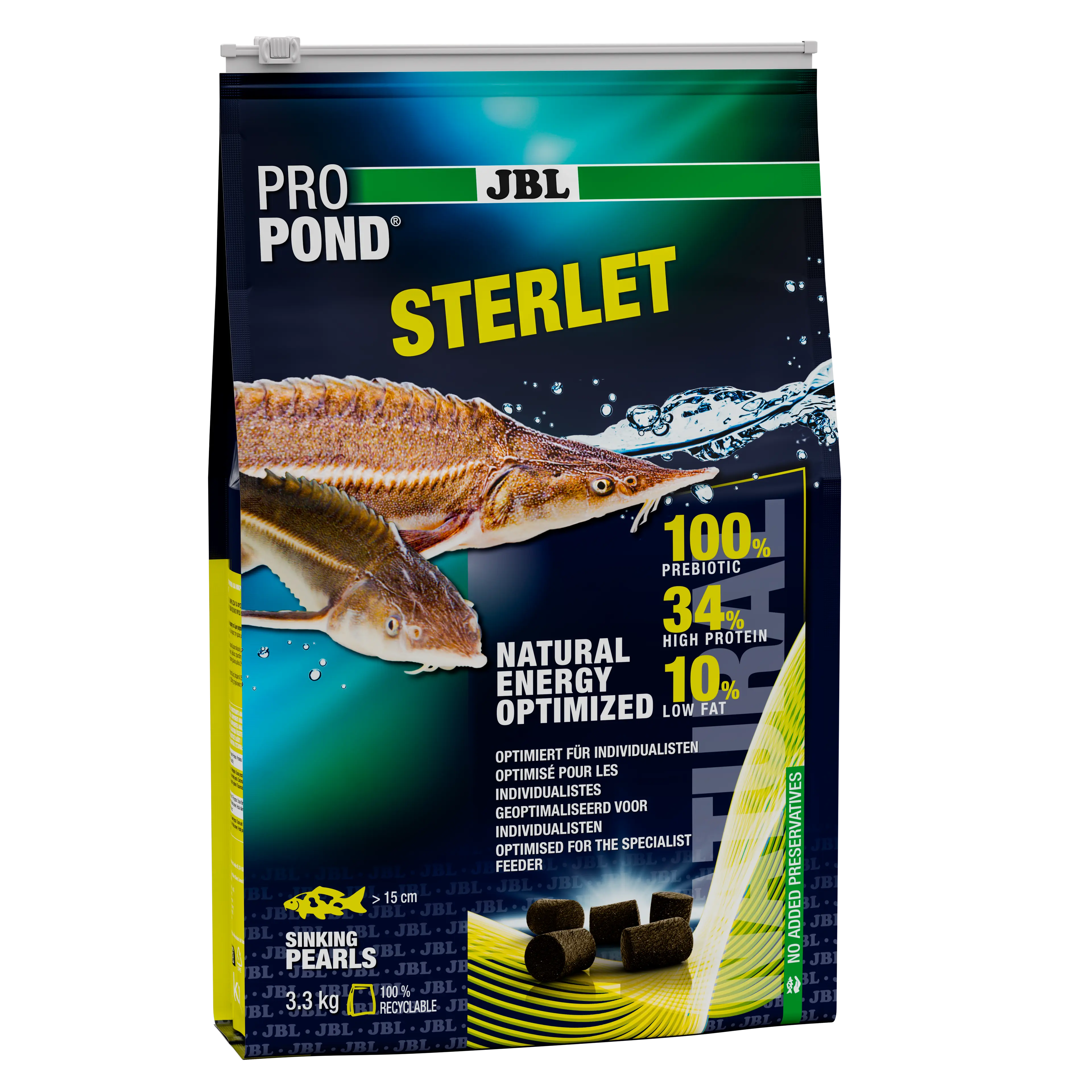 Appropriate composition for sturgeon species that search for food on the bottom (at water temperatures of 10-25 °C)