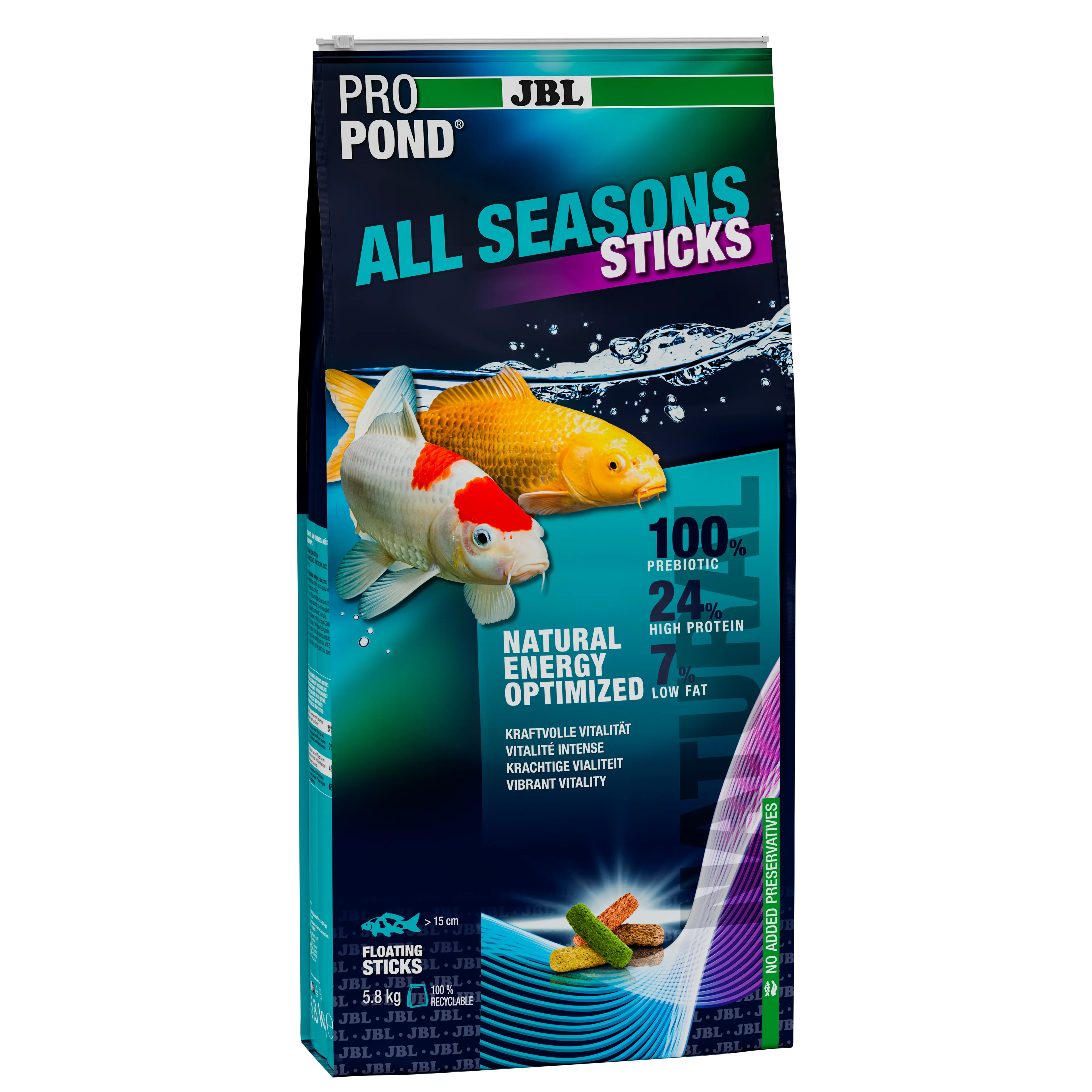Provides a balanced feed mix for healthy pond fish in all seasons (at water temperatures of 10–25 °C).