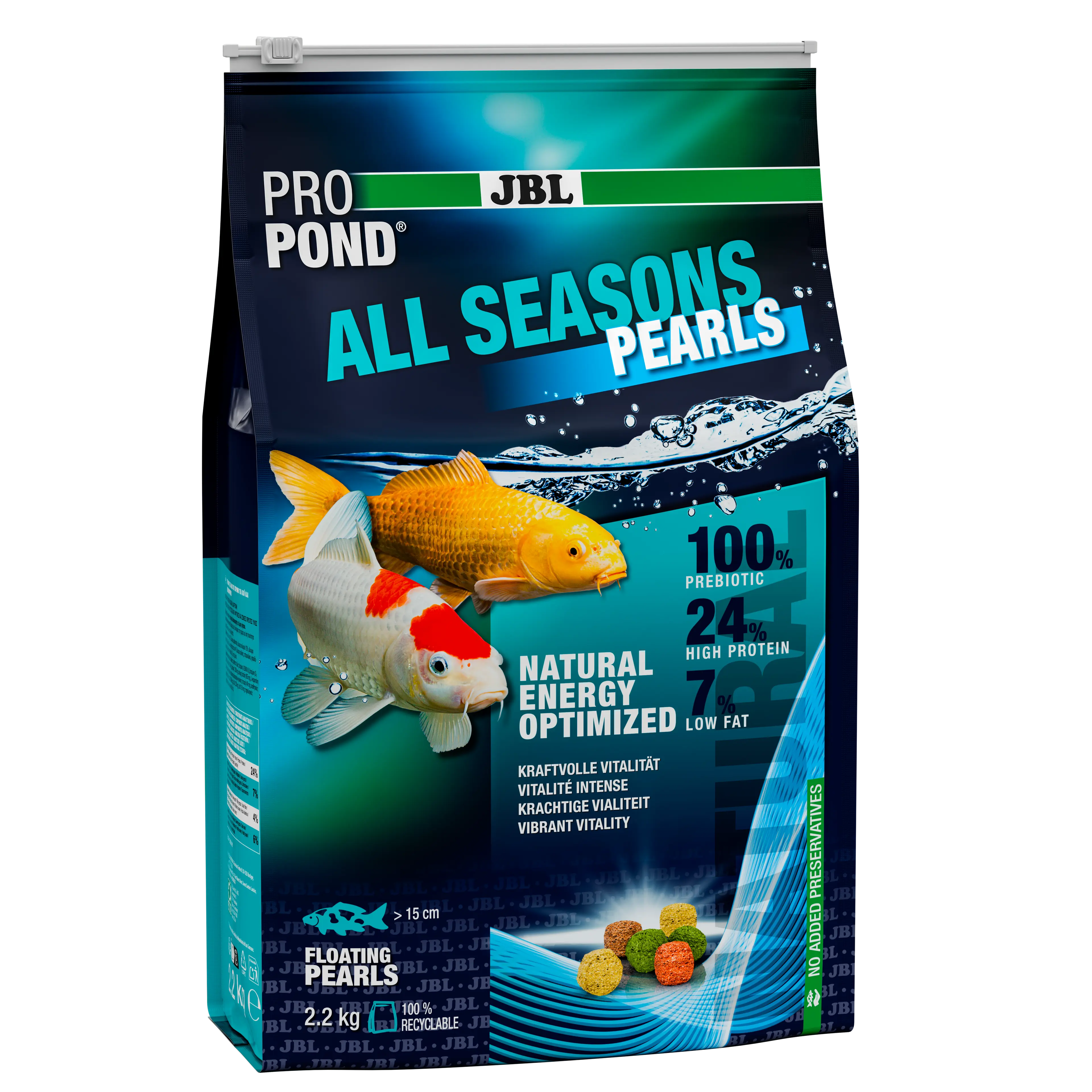 Provides a balanced feed mix for healthy pond fish in all seasons (at water temperatures of 10–25 °C).