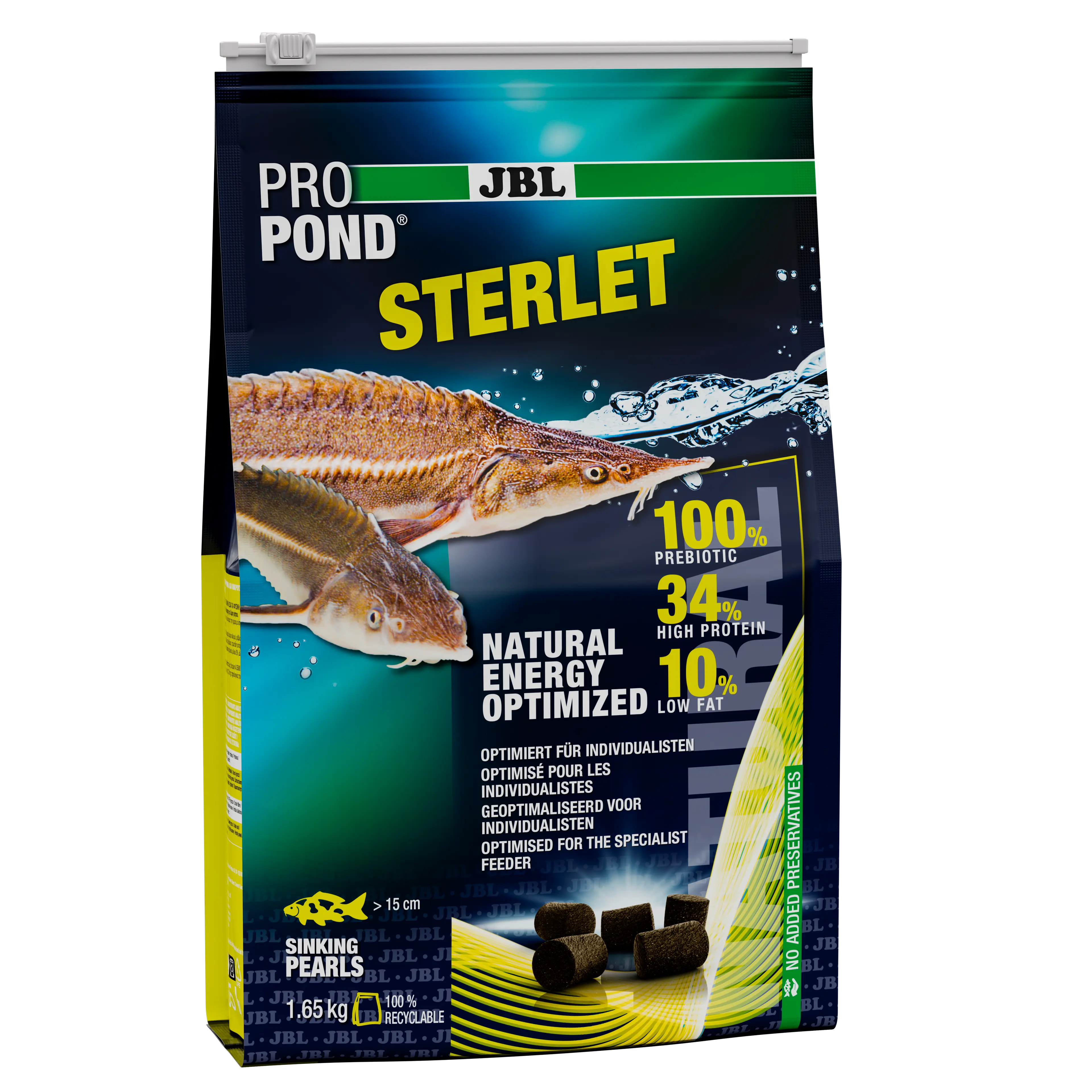 Appropriate composition for sturgeon species that search for food on the bottom (at water temperatures of 10-25 °C)