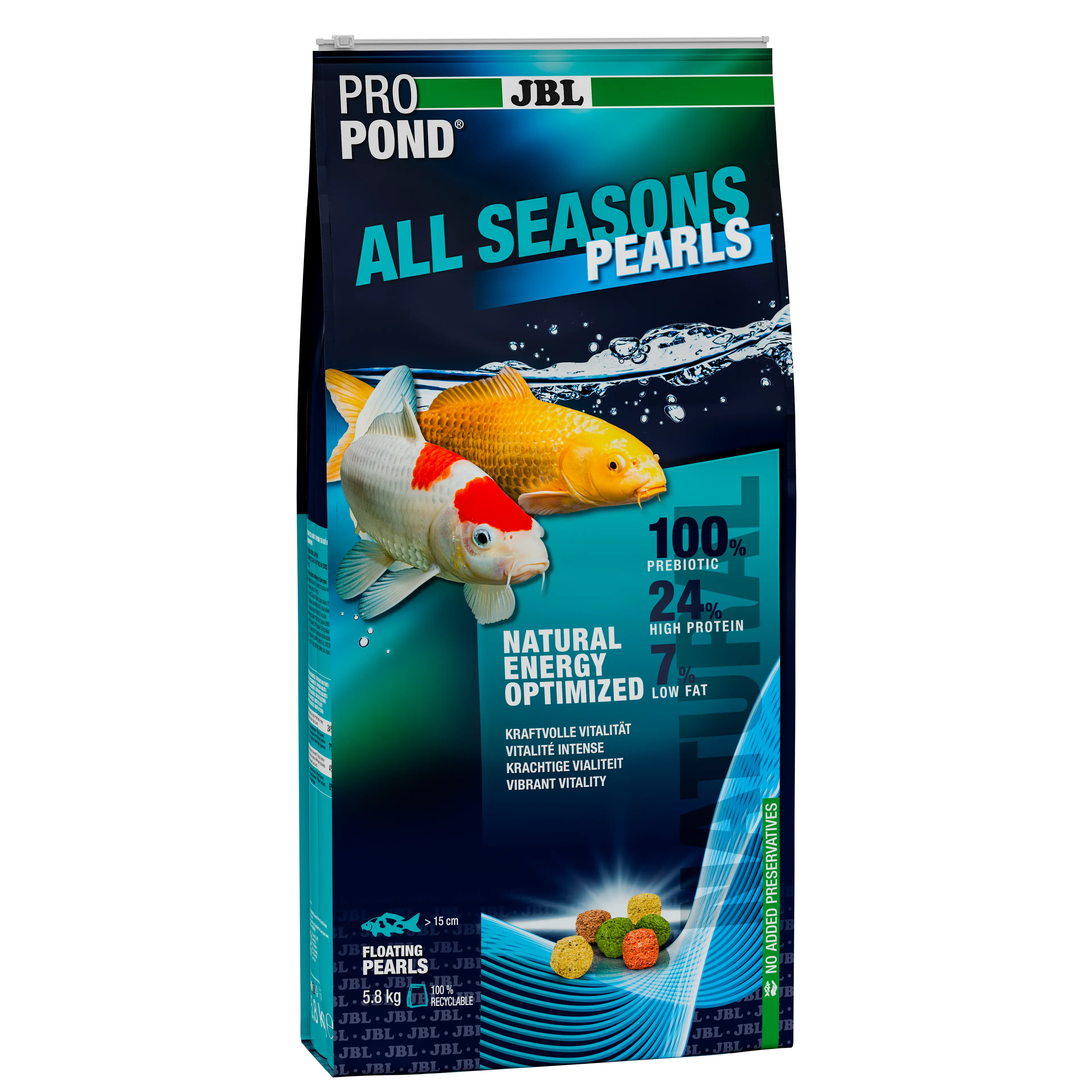Provides a balanced feed mix for healthy pond fish in all seasons (at water temperatures of 10–25 °C).