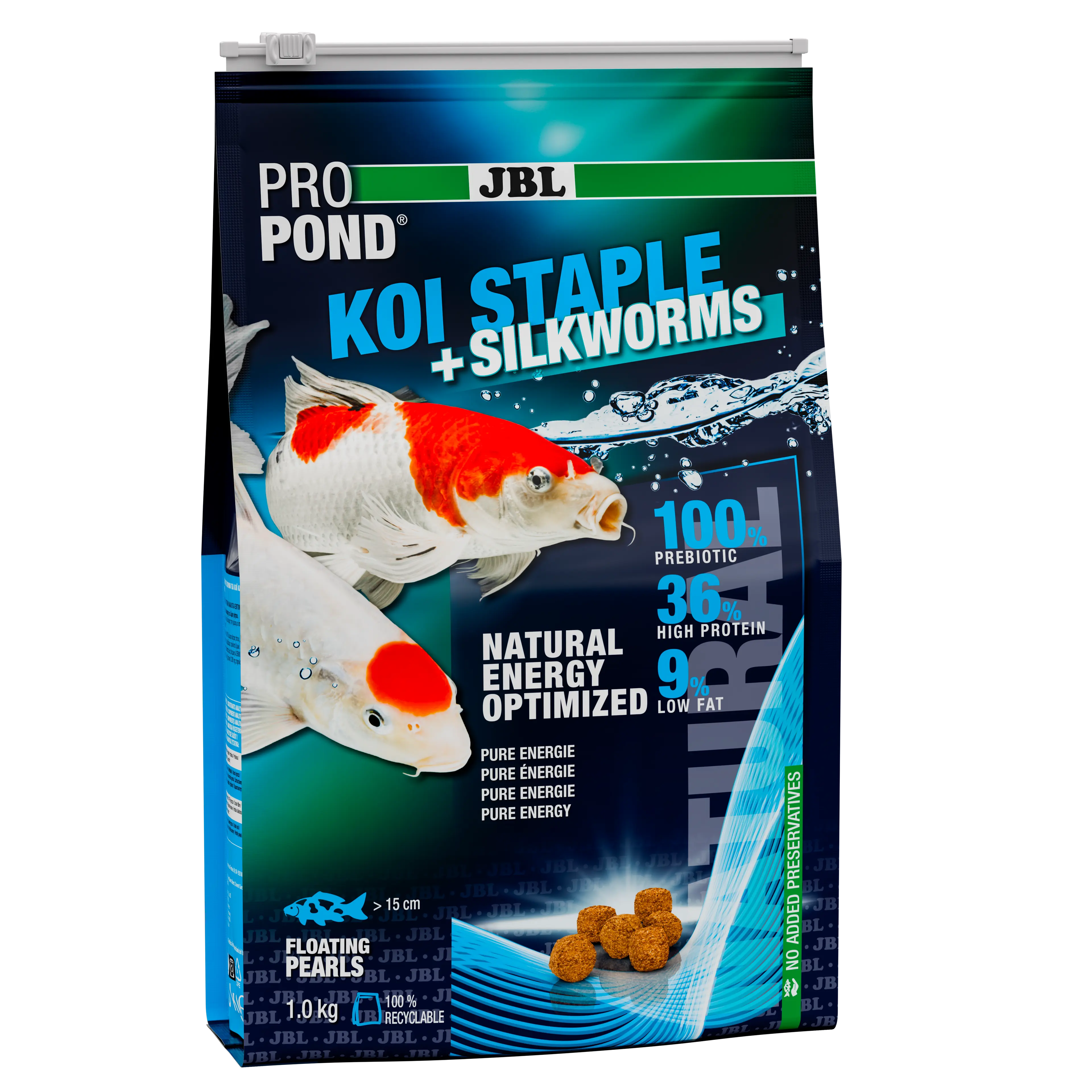 With valuable insect protein (silkworms) for demanding koi for all water temperatures between 10 and 25 °C