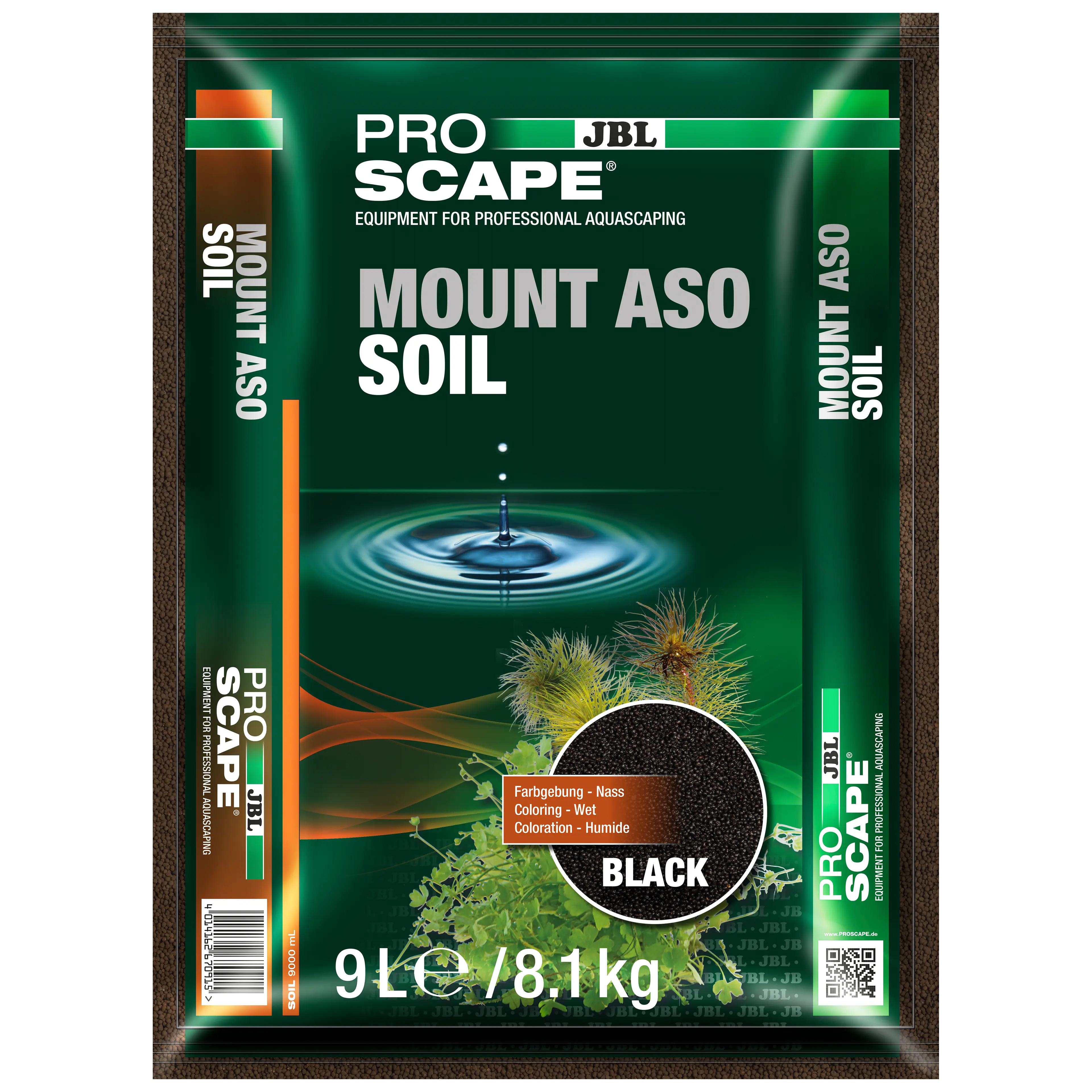 Black, active soil made from natural volcanic ash for professional aquascaping: creates soft, slightly acidic water, promotes vigorous plant growth, binds turbidity and colourants, and supports healthy soil flora