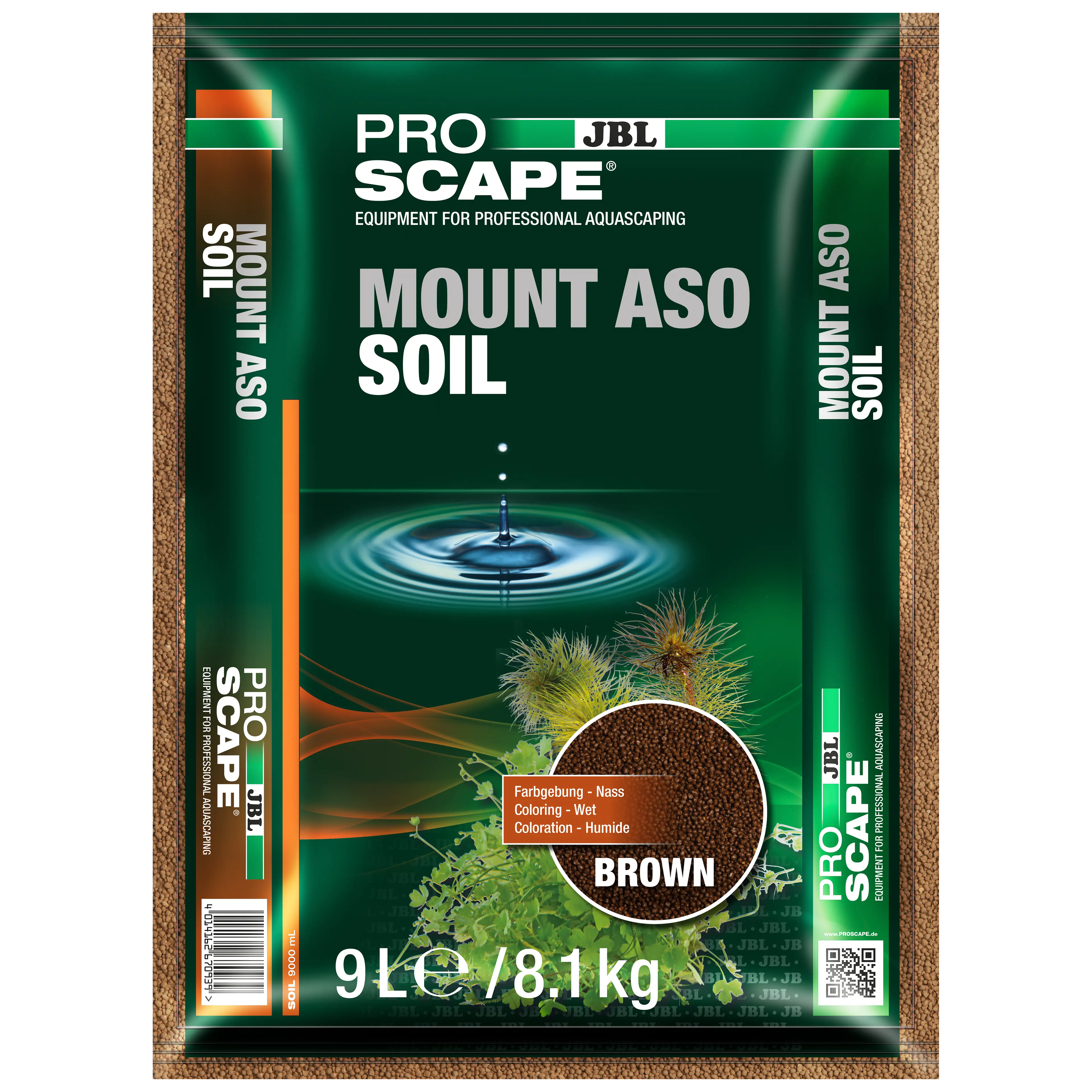 Brown, active soil made from natural volcanic ash for professional aquascaping: creates soft, slightly acidic water, promotes vigorous plant growth, binds turbidity and colourants, and supports healthy soil flora